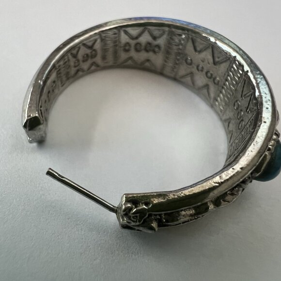 ART Arthur Pepper Turquoise Silver Tone Hoop Earrings Cabochon Boho Southwestern - Picture 5 of 6